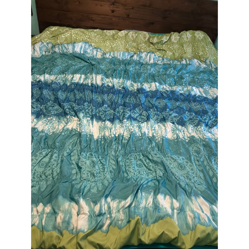 Seventeen Comforter‎ King Blue Green Tie Dye Paisley Ruched Boho Bedding